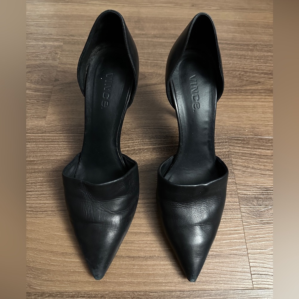 Vince Black Leather D’Orsay Pumps